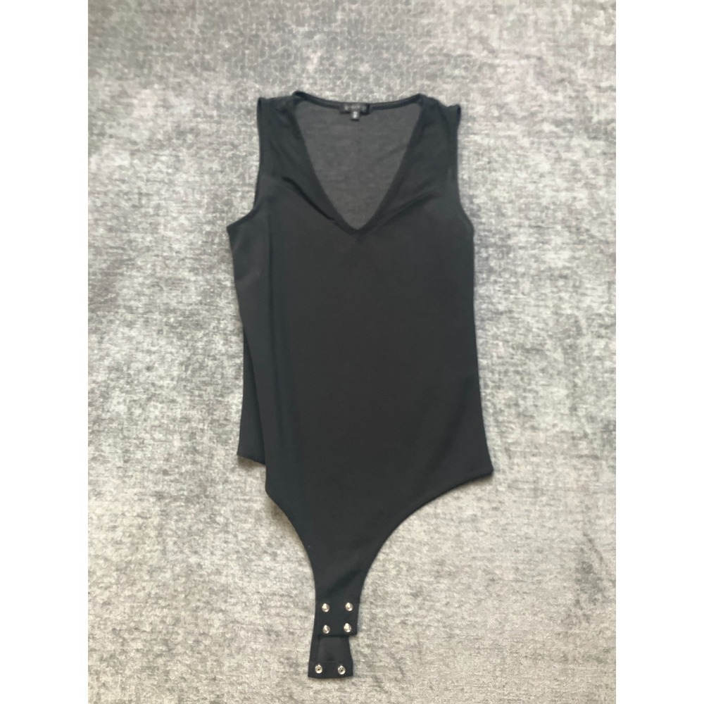 Dynamite Bodysuit Womens Small Petite Black Stretch‎ Sheer Detail Sleeveless